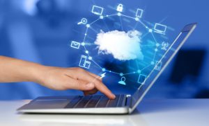 Hand working with a Cloud Computing diagram, new technology concept